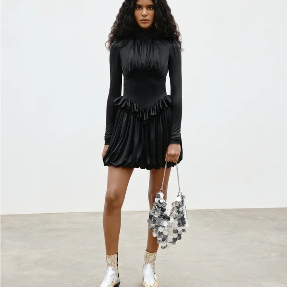 H&M x Rabanne Black Turtleneck Ruffle Mini Dress, XL